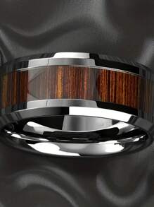 8MM Wide Latest Luxurious Men's Fashionable Wood Grain Stainless Steel Ring For Birthday Parties Casual And Versatile Fashion Rings Domineering Men's Wedding Rings, Gifts For Fathers Boyfriends Good Friends Classic Pure Black Stainless Steel Men's Business Rings Jewelry