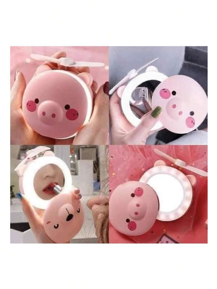 Espejo De Cerdito, Con Luz Led Y Ventilador - Multicolor - Ver 1