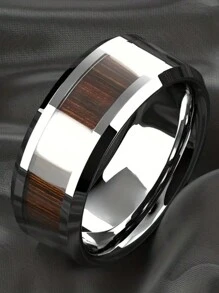 8MM Wide Latest Luxurious Men's Fashionable Wood Grain Stainless Steel Ring For Birthday Parties Casual And Versatile Fashion Rings Domineering Men's Wedding Rings, Gifts For Fathers Boyfriends Good Friends Classic Pure Black Stainless Steel Men's Business Rings Jewelry