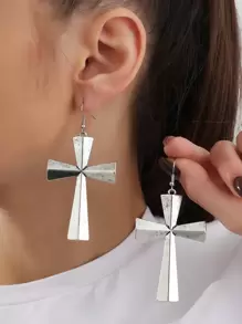Cross Earrings - Antique Silver - View 1