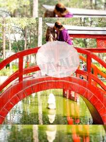 GRUPO CARNAVALLIA Chinese Wooden Sun Umbrella White Bamboo Fabric Flowers Wedding Souvenir