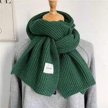 1入女士針織圍巾,純色,深綠色,適合秋冬季節,韓版,厚實保暖的頸部保暖裝備,適用於日常通勤,夫婦情侶,男女通用的休閒款 - 墨綠色 - 查看 3