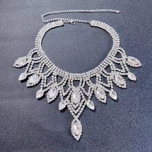 1pc Fashionable Handcrafted Rhinestone Embellished Multi-Color Teardrop-Shaped Crystal Pendant Necklace, Ideal For Women's Wedding Accessory - Clear - View 4