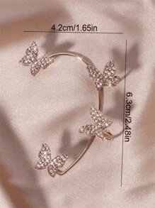 1pair Gold-color Butterfly Shaped Ear Cuff With Rhinestone Decoration, No Piercing Earrings - Gold - View 5