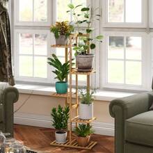 Bamboo Plant Stand Indoor Multiple Flower Pot Holder Corner Flower Rack Display Shelf, Outdoor Or Indoor Use - Yellow - View 1