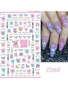 1pc 3D Kawaii Teddy Bear Nail Art Sticker Cartoon Self-Adhesive Decal Cute Fantasy Design Sliders Manicure Decoration Accessories Nail Design Manicure Tips Nail Stickers DIY - Multicolor - View 1