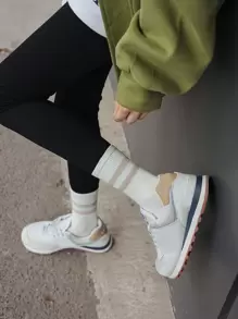 1双女士经典条纹休闲运动中筒罗纹袜，适合秋季日常穿着 - 彩色 - 查看 4