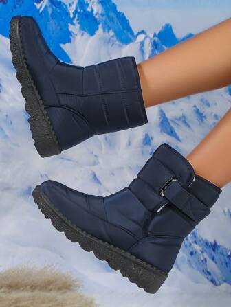 女式中筒雪地靴加厚加絨大碼圓頭平底防水防滑保暖鞋