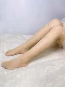 1pc Children's Rhinestone Decor Sheer Stockings Tights For Daily Wear, Shiny And Ultra-thin