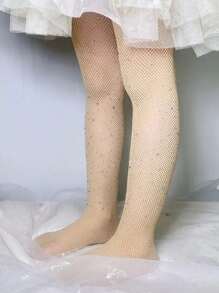 1pc Children's Rhinestone Decor Sheer Stockings Tights For Daily Wear, Shiny And Ultra-thin