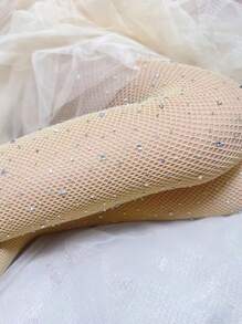 1pc Children's Rhinestone Decor Sheer Stockings Tights For Daily Wear, Shiny And Ultra-thin
