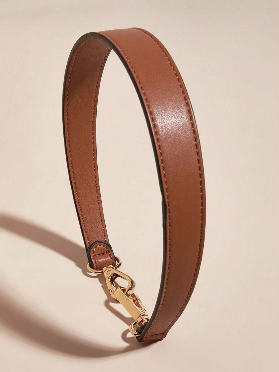 100% PU 皮革肩带包带手提包手柄短包带钱包配金色扣长肩带 - 棕色 - 查看 1