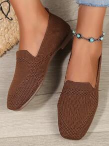 Spring Autumn Knitted Flat Shoes With Slip-on Closure, Soft Breathable, Non-slip Outsole, Comfortable Loafers For Work