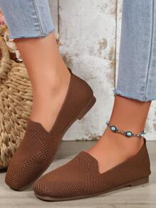 Spring Autumn Knitted Flat Shoes With Slip-on Closure, Soft Breathable, Non-slip Outsole, Comfortable Loafers For Work