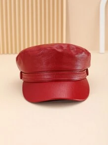 暗紅色pu八角貝雷帽,適合日常和派對穿著 - 酒紅色 - 查看 1