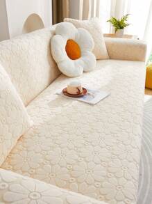 1入方格紋純色沙發套,簡約風格柔軟絨面彈性沙發坐墊套,節慶裝飾和寵物抗拒,可拆式沙發靠背和坐墊套,適用於所有季節 - 米色 - 查看 2