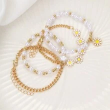 4入組女性珍珠雛菊和星星飾品手鐲套裝,適合青少年女孩飾品 - 彩色 - 查看 4