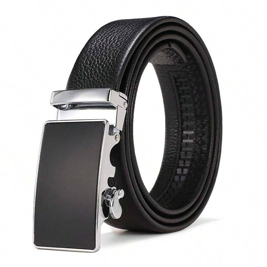 Men's Fashionable Hollow Out Design Automatic Buckle Long Size Belt For Casual Pants, Black Color, Plus Size Work