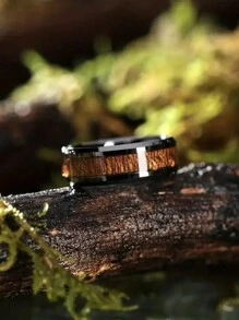 8MM Wide Latest Luxurious Men's Fashionable Wood Grain Stainless Steel Ring For Birthday Parties Casual And Versatile Fashion Rings Domineering Men's Wedding Rings, Gifts For Fathers Boyfriends Good Friends Classic Pure Black Stainless Steel Men's Business Rings Jewelry