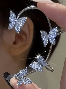 1pair Gold-color Butterfly Shaped Ear Cuff With Rhinestone Decoration, No Piercing Earrings - Gold - View 1