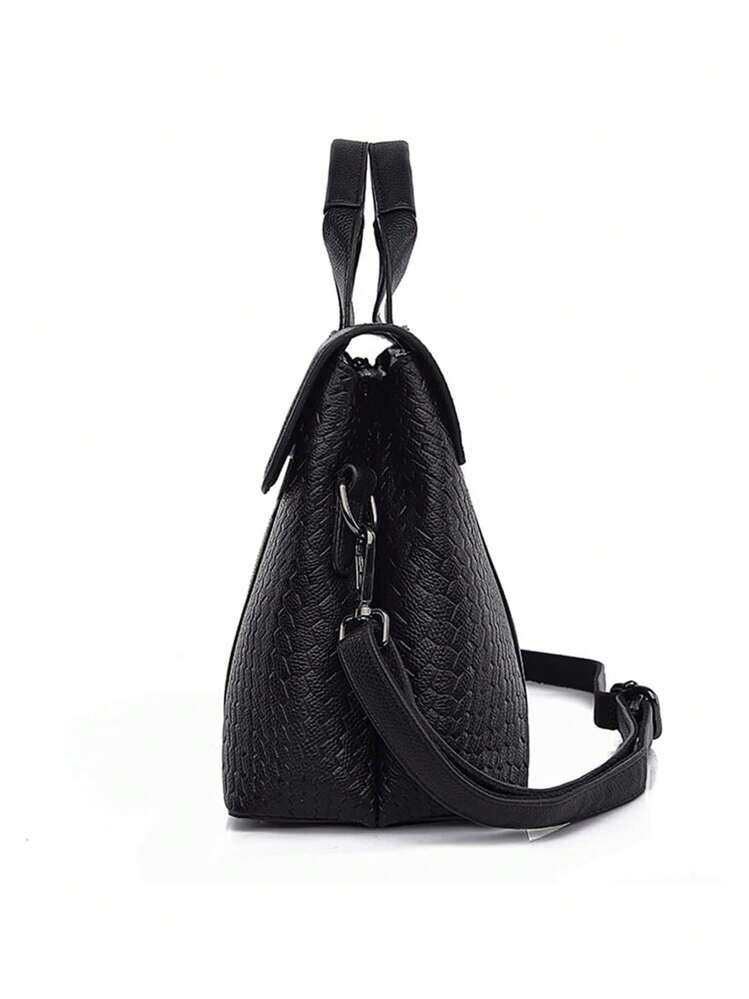 A black woven embossed Boston ladies' handbag with soft leather and a large capacity for commuting. The daily joker can carry the bill of lading shoulder-slung Nerido pocket. - Black - View 7