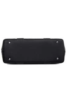 黑色編織壓花波士頓女士手提包，皮質柔軟，容量大，適合通勤。日常百搭可攜帶提貨單的肩挎 Nerido 口袋。 - 黑色 - 查看 6