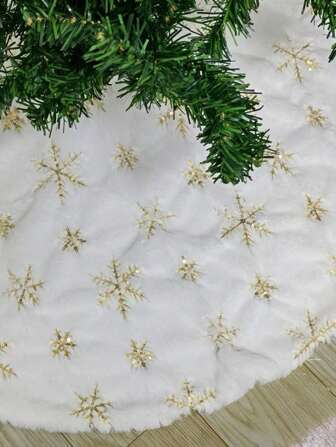 90/120厘米圣诞树裙地毯雪花白色毛绒垫适用于家庭圣诞树新年装饰围裙装饰品 1 件