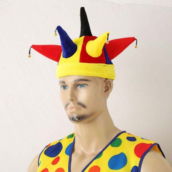 Halloween Adult Rainbow Clown Hat Multicolor Panels Multiple Peaks