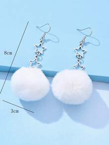 1 đôi Kim loại Hình ngôi sao Quả bóng Lông Vật rủ xuống Hoa tai - trắng - Xem 4