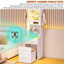 Lvifur Human Sensor LED Makeup Vanity Table with Plip-up Mirror, Makeup Vanity Set with 2 AC Outlets,Make Up Vanity Desk with Jewelry Box,Cushioned Tool,2 Drawer