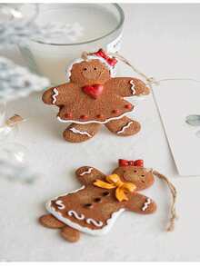 1個(隨機)樹脂手繪薑餅人飾品,適用於聖誕樹、牆壁、派對裝飾 - 彩色 - 查看 4