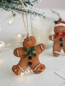 1個(隨機)樹脂手繪薑餅人飾品,適用於聖誕樹、牆壁、派對裝飾 - 彩色 - 查看 3