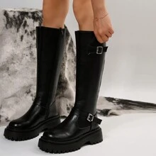 2023新款秋冬高跟騎士靴,法式過膝靴,可拉長腿部曲線,展現苗條身材。適合女性 - 黑色 - 查看 1