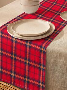 1入組紅色,金色,冰藍色和黑色格紋印花亞麻桌旗,適用於日常廚房,餐廳,桌面裝飾或櫥櫃蓋,現代風格 - 彩色 - 查看 5