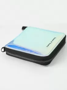 MIYIN Women's Fashion Laser Square Wallet With Card Slot Letter Graphic Zip Around Coin Wallet With Detachable Strap For Daily Women Blue Portable Cash White-Collar Workers For Female College Work Business Commute Office For Anniversary For Couple For Birthday Gift On Valentine Day Gift Gift For Women Wallet Purse Wallet Small Wallet