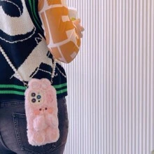 1pc Rabbit Design Plush Phone Case With Pearl Chain Compatible With iPhone, With A Hair Clip Included - Multicolor - View 3