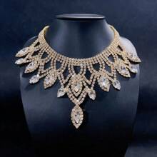 1pc Fashionable Handcrafted Rhinestone Embellished Multi-Color Teardrop-Shaped Crystal Pendant Necklace, Ideal For Women's Wedding Accessory - Clear - View 8