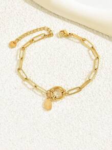 LIEBEIRIS 1pc Pulseira de corrente geométrica oca da moda, pulseira de punho aberto de aço inoxidável minimalista, adequada para roupas diárias femininas e presentes - Ouro amarelo - Ver 4