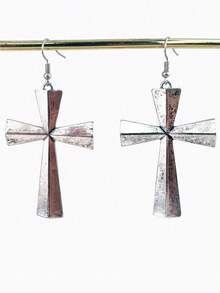 Cross Earrings - Antique Silver - View 3
