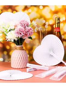 12入組白色心形摺扇,婚禮空白紙手扇diy繪畫生日婚禮裝飾、單身派對和新娘派對用品 - 白色 - 查看 5