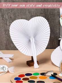 12入組白色心形摺扇,婚禮空白紙手扇diy繪畫生日婚禮裝飾、單身派對和新娘派對用品 - 白色 - 查看 9