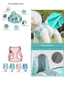 1set/2pcs Reflective And Breathable Chest Strap & Back Strap Set With Traction Rope For Dogs And Cats, Outdoor Anti-breakaway Harness And Traction Rope Set, Rope Length 150cm - Pink - View 4