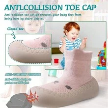 1雙軟底防滑襪子鞋適用於學習步行,春/夏/秋地板襪 - 粉色 - 查看 1