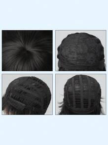 黑色合成假髮帶有瀏海短直髮卷髮,適用於女性化妝舞會、日常穿著,天然耐熱 - 黑色 - 查看 5