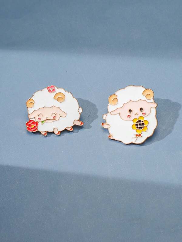 2pcs Cute Cartoon Sheep Brooch, Summer Decorative Student Couple School Uniform Gift, High-Quality Metal Badge For Backpack