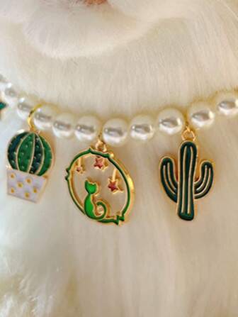 1 st. Pärl Vit + Hänge Husdjur Halsband , Söt Pärl Krage Dekorationer För Katter Och Hundar