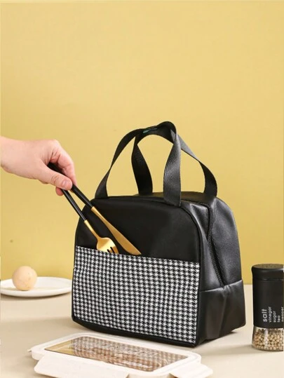 1只pu皮革午餐盒袋,保溫隔熱、防水、隔熱,適用於野餐、學校和工作,鋁質內襯