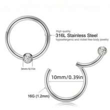 1pc 316l Stainless Steel Y2k Style Nose Ring With Ball & Diamond, Seamless Hoop Earring Or Lip Ring, Unisex