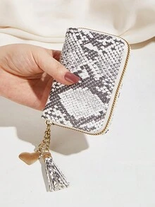 Fashionable Multi-Slot Color-Block Card Holder With Mini Coin Purse For Women - Black and White - View 2