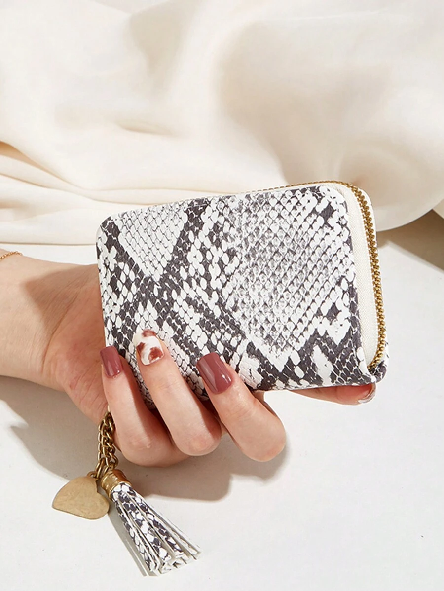 Fashionable Multi-Slot Color-Block Card Holder With Mini Coin Purse For Women - Black and White - View 1